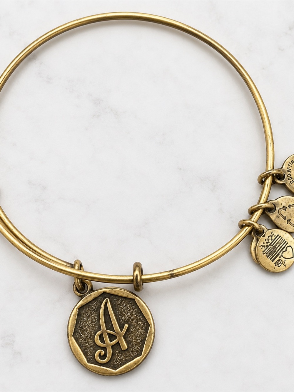 Alex and Ani Antique Gold Initial A Charm Bangle
